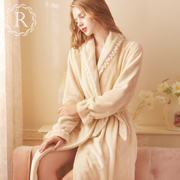 rosetree珊瑚绒睡袍女款冬季加厚加绒浴袍，浴衣长款法兰绒睡衣外套