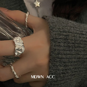 飒!超酷个性s925纯银，食指戒指女锡箔质感，随形时尚简约潮人指环