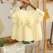 女童娃娃衫无袖，夏季2024夏装婴儿韩版衬衫，女短袖甜美宝宝上衣