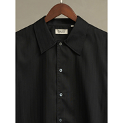 ERALDO意大利原产棉蚕丝混纺暗纹夏威夷领廓形时髦设计师黑衬衫男