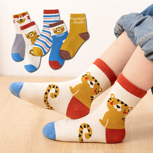 儿童袜子纯棉中筒袜卡通老虎，大象跳跳熊图案(熊，图案)男童女童春秋季童袜