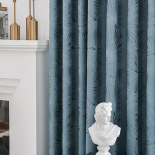 轻奢窗帘遮光仿真丝北欧高端现代蓝色孔雀蓝，高档客厅卧室2022