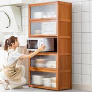 厨房置物架子落地多层收纳架多功能微波炉碗碟，家用橱柜储物餐边柜