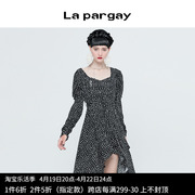 纳帕佳2023秋冬女式设计感小众连衣裙浪漫长袖，收腰不规则裙子