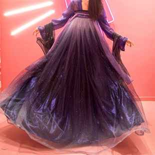 原创北极星汉服女古装齐胸襦裙6米摆紫色仙女裙夜未央飘逸中国风