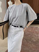 韩国定制罗纹解析式假两件披肩，设计慵懒女款上衣休闲时尚短袖t恤