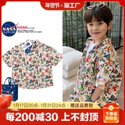 NASA联名日系潮流时尚男童短袖花衬衫儿童韩版衬衣小童潮夏季上衣