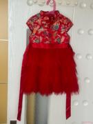 春节女童红色旗袍裙子中式绸缎蓬蓬纱蛋糕裙新年演出(议价商品）