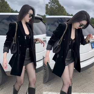 黑色气质高级感金丝绒外套，女2023秋季时尚洋气百搭长袖上衣潮