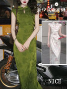新中式复古提花旗袍连衣裙，女夏季国风改良版，褶皱显瘦显白短袖长裙
