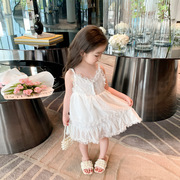 女童白色雪纺连衣裙夏季韩版公主裙女宝宝时髦吊带裙X儿童洋派裙