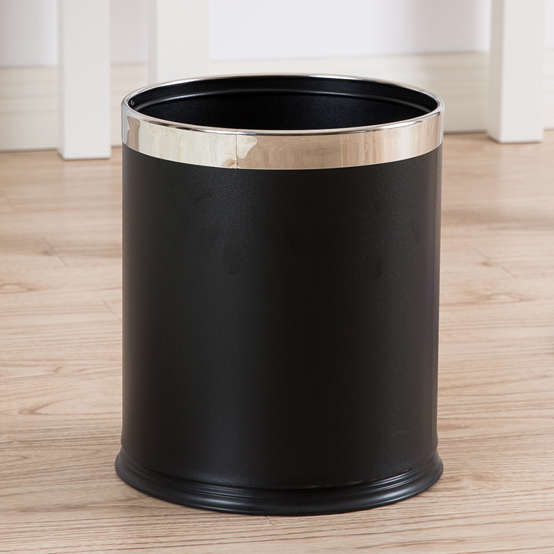 双层垃圾桶无盖不锈钢木纹创意家用欧式垃圾篓客厅10L金属加厚桶