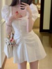 3.4胸口提高的版本，2.0公主袖茶歇法式初恋连衣裙仙女小礼裙子