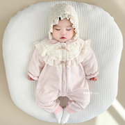 婴儿衣服女宝宝秋冬装连体超萌公主满月5百天冬季3个月6加绒夹棉0