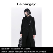 Lapargay纳帕佳2023女装黑色上衣外套复古洋气长袖加厚长风衣