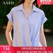 Amii夏季女装2024上衣高端大气雪纺衫夏天纯色短袖小衫