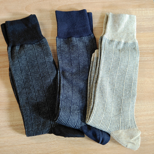 外贸出口美国男士袜子订单竖条纹绅士袜秋冬款黑色深蓝色纯棉卡其