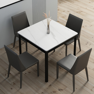 正方形岩板餐桌，家用小户型现代简约轻奢吃饭桌子，大理石餐桌椅组合