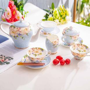骨瓷咖啡杯套装欧式下午茶茶具15头咖啡具，英式茶具陶瓷花茶带架子
