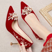 结婚鞋子秀禾服婚鞋女2023年中式秀禾婚纱两穿红色高跟新娘鞋