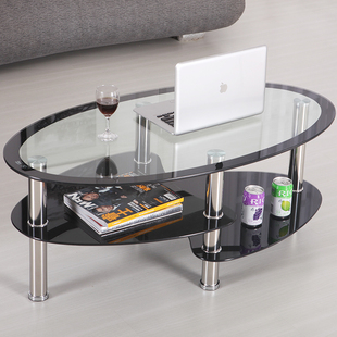 创意椭圆形茶几小户型钢化玻璃白色黑色客厅茶几沙发简约现代茶桌