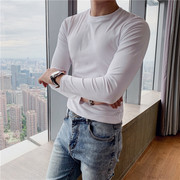 春季韩版修身弹力高级感圆领，长袖t恤型男青年百搭舒适紧身打底衫
