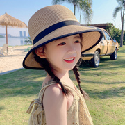 春季旅游儿童防晒帽子女童夏天遮太阳凉帽防紫外线，草帽宝宝渔夫帽