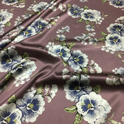 重磅真丝布料豆沙紫色，底花朵印花弹力桑蚕，丝丝绸缎旗袍连衣裙面料