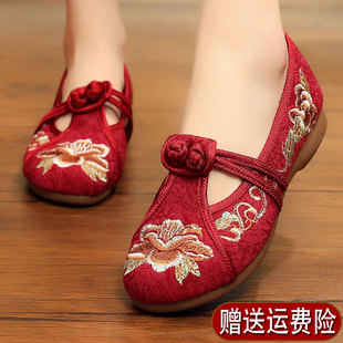 红色布鞋汉服鞋老北京布鞋，女民族风古风，绣花鞋女款女鞋