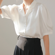 泡泡袖白衬衫女夏季中袖宽松洋气上衣高级感小众复古法式气质衬衣