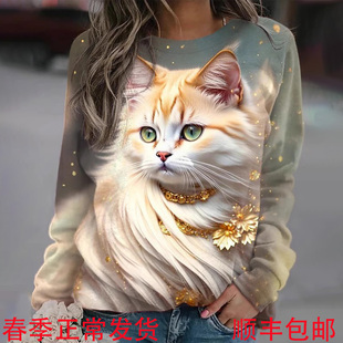 卫衣女时尚潮流女士卫衣3d印图卡通猫咪，图案跨境欧美香港