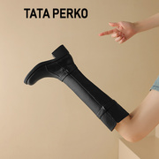 TATA PERKO联名欧美粗跟女靴子女瘦瘦靴长筒靴女不过膝高筒骑士靴