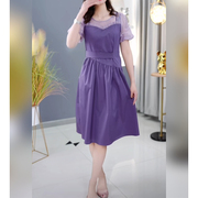 紫色拼接连衣裙夏季2024年遮肉显瘦中长款宽松大码妈减龄裙子