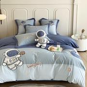 男孩宇航员卡通风纯棉，水洗棉四件套儿童，全棉磨毛被套床单床上用品