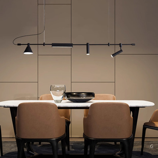 北欧创意简约个性无主灯餐厅吊灯餐桌岛台长条灯具前台商铺黑色灯