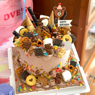 小熊饼干蛋糕装饰儿童节生日纸杯，甜品烘焙卡通插件蜡烛插旗摆件