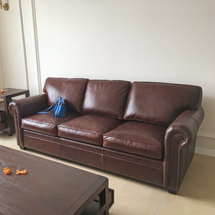 全牛皮美式现代进口沙发客厅小美CHANEL简美1+2+3组合沙发羽绒
