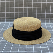 日本款简约棉麻布褶皱平顶草帽，女夏季出游防晒沙滩度假时尚礼帽子