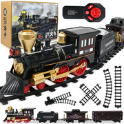 旗迹儿童火车玩具轨道套装电动遥控复古蒸汽火车轨道车玩具男孩卡