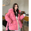 zhuyiyi粉红色短款羽绒服女小个子，高端白鸭绒(白鸭绒，)大狐狸毛领鹅绒外套