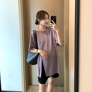 设计韩系~孕妇T恤女夏季宽松不显怀休闲时尚潮妈铜氨丝打底上衣