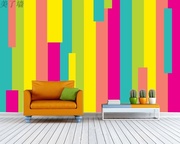 彩色抽象几何图案壁纸，七彩条纹手绘墙纸，大型商业广场沙发背景壁画
