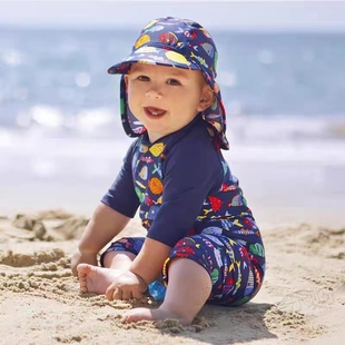 儿童泳衣男童英国保暖儿童防晒泳衣女童宝宝连体婴儿游泳套装速干
