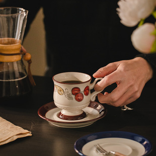 中古风陶瓷咖啡杯碟，复古日式下午茶杯子，手冲碟子ins网红餐具