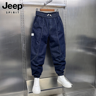 jeep吉普牛仔裤男士2024夏季薄款潮牌工装束脚，哈伦休闲宽松长裤男
