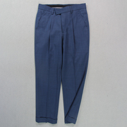 裤子定制夏季男士蓝色微弹羊毛西裤意式高腰锥形，小脚裤翻边长裤