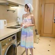 彩虹浴巾女浴裙可穿套装珊瑚，绒抹胸浴袍家用成人，百变可裹吸水速干