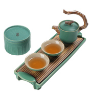 日式粗陶功夫茶具套装家用复古一壶两杯送礼盒装茶壶茶杯家用茶盘