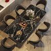 轻奢黑色花纹大理石餐桌椅，组合现代简约小户型，家用吃饭长方形桌子