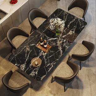 轻奢黑色花纹大理石餐桌椅组合现代简约小户型，家用吃饭长方形桌子